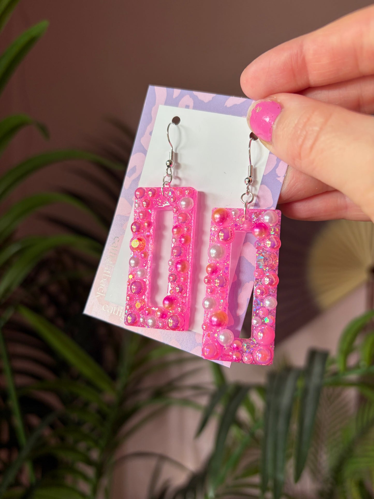 Rosa Örhängen med Rhinestones
