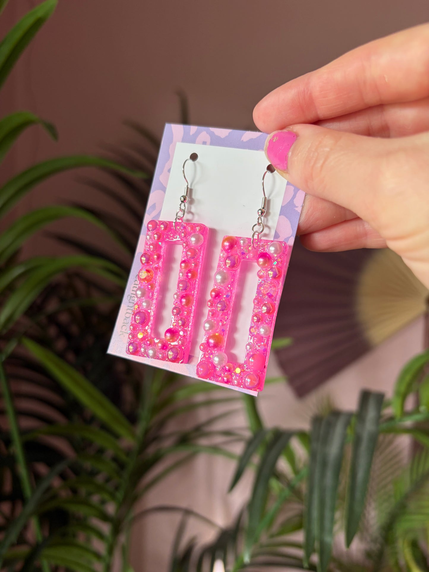 Rosa Örhängen med Rhinestones
